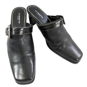 NWOT! LIZ CLAIBORNE! "FLEX" BLACK GENUINE SUEDE LEATHER SQUARE TOE MULES! SZ 10M